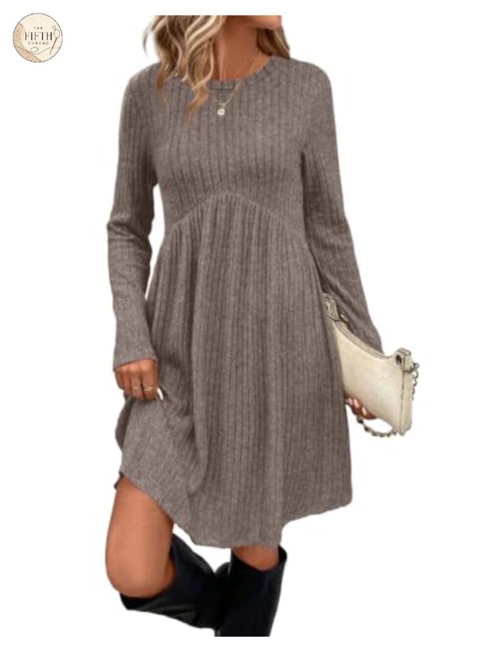 Long Sleeve Empire Waist Tunic Dress with Pockets